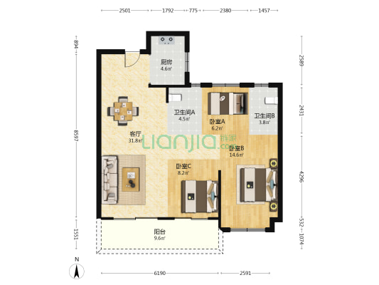 凤璘府 3室1厅2卫 101平方