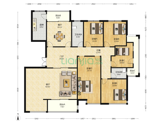 新都丽苑 5室2厅2卫 215平方