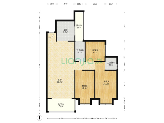 蓝天御景 3室1厅2卫 121平方