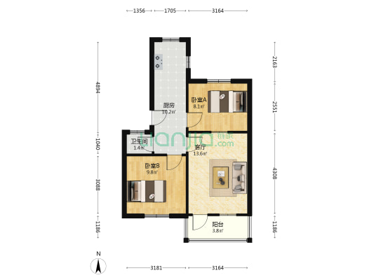 砂轮厂宿舍 2室1厅1卫 58平方