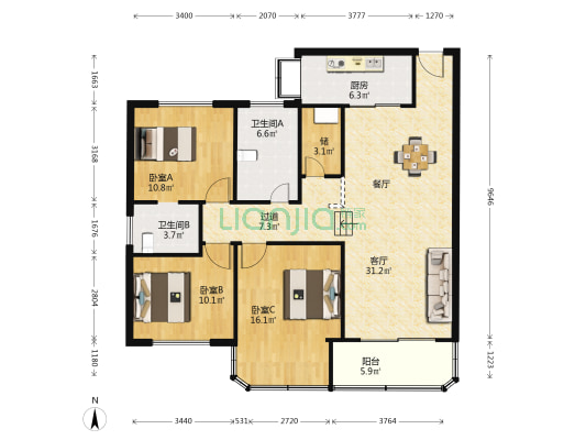 公路小区 3室1厅2卫 114平方