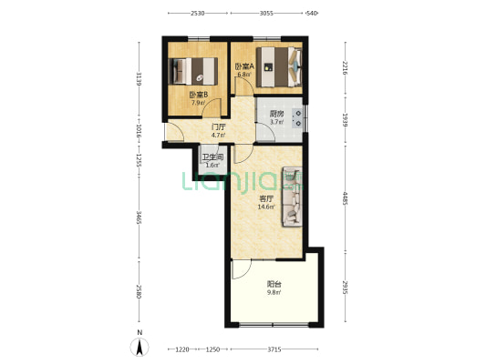三五三八家属区49号院 2室1厅1卫 54平方