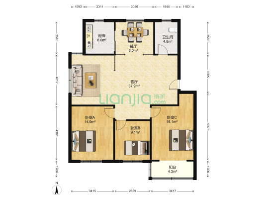 长城新苑 3室2厅1卫 120平方