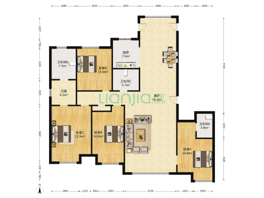 星光耀广场 4室1厅3卫 245平方
