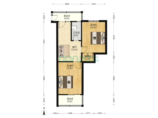 六安路18号 2室1厅1卫 57平方