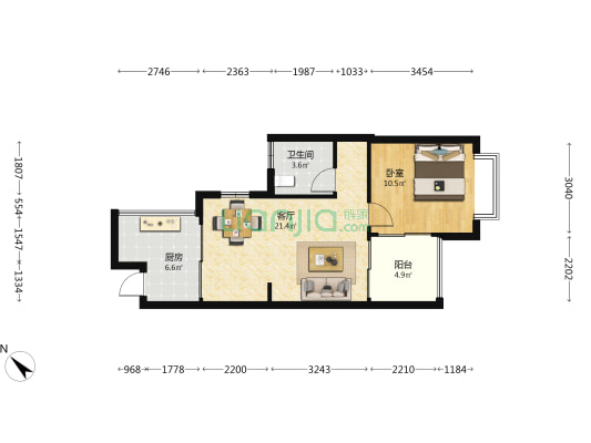 申亚翡翠谷 1室1厅1卫 59平方