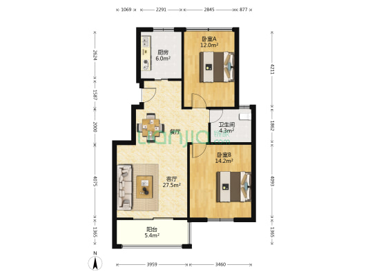 万科润园 2室1厅1卫 87平方