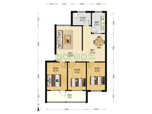 东凤小区 3室2厅1卫 102平方