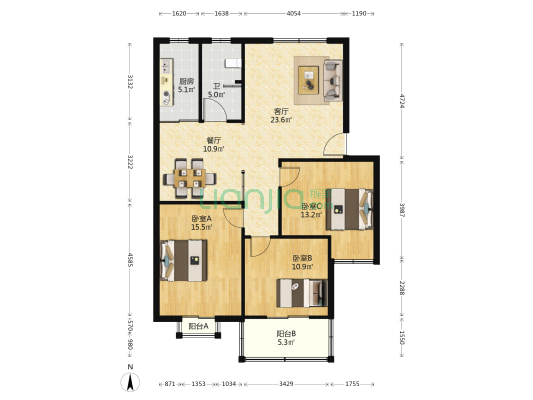 康桥雅居 3室2厅1卫 112平方