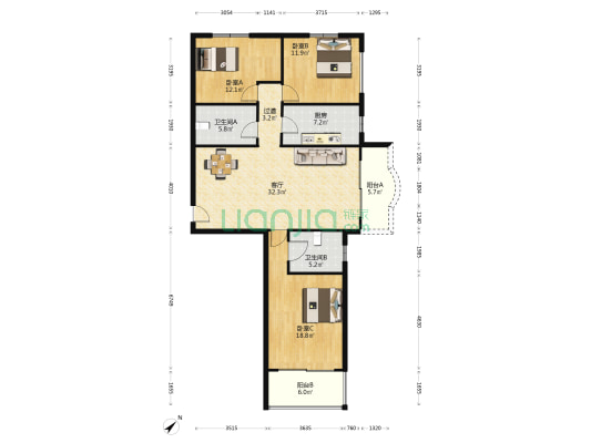 荣胜公寓 3室1厅2卫 134平方