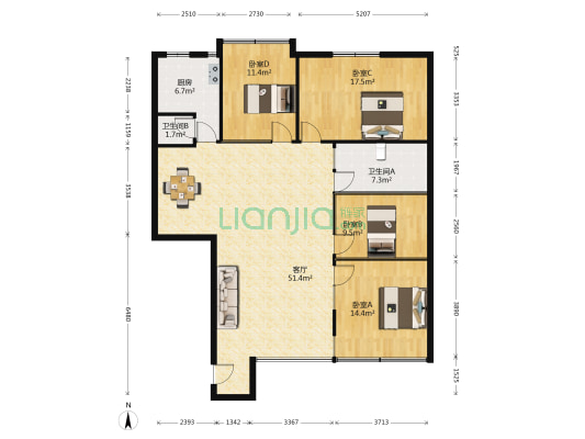 朝阳丽园 4室1厅2卫 144平方