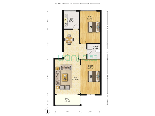 市政工程管理处家属院（洄水湾） 2室1厅1卫 103平方