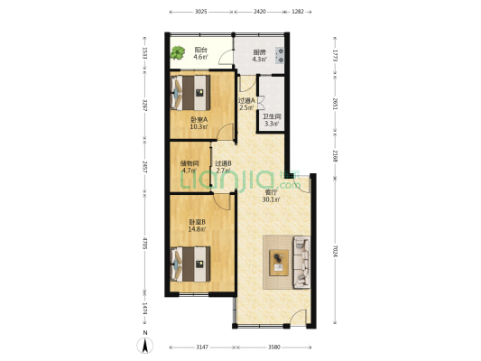 联运小区 2室1厅1卫 90平方