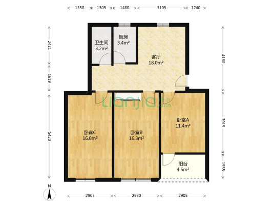 茶厂宿舍 3室1厅1卫 87平方