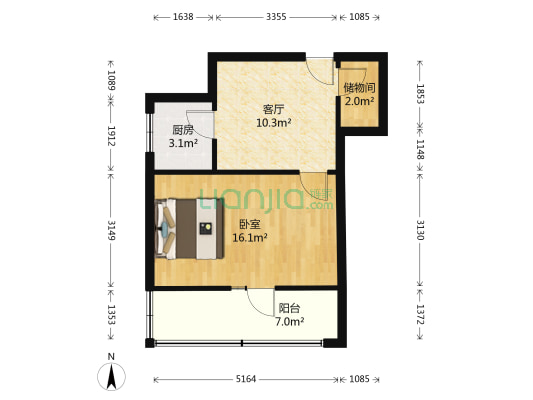 忠孝门81号 1室1厅0卫 43平方