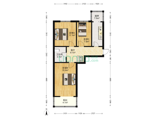 新民二条儿童医院宿舍 3室1厅1卫 70平方