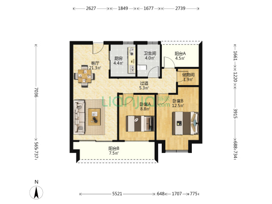蓝光雍锦湾 2室1厅1卫 90平方