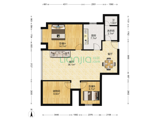 隆达嘉苑 2室1厅2卫 105平方