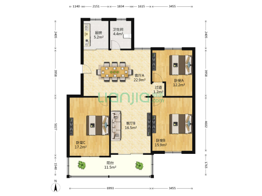 粉坊弄 3室2厅1卫 130平方