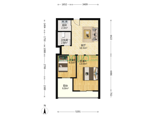 明泽丰华苑 2室1厅1卫 69平方