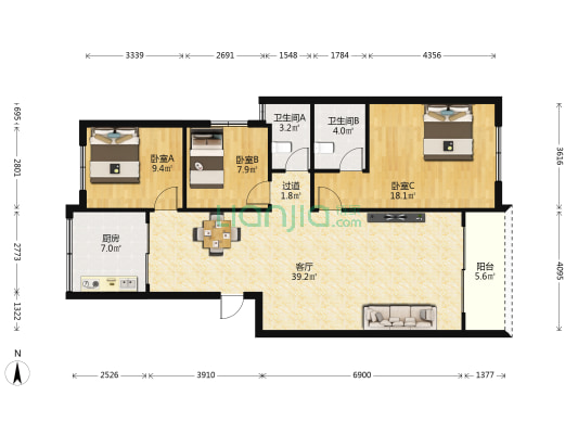 石碣东风北路 3室1厅2卫 99平方