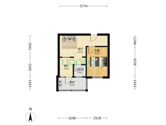 胜利街256号 1室2厅1卫 40平方