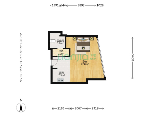 沣麟公园壹号 1室0厅1卫 59平方