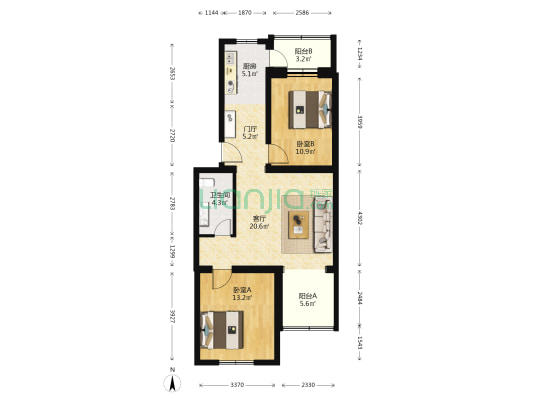 协辛庄 2室1厅1卫 89平方