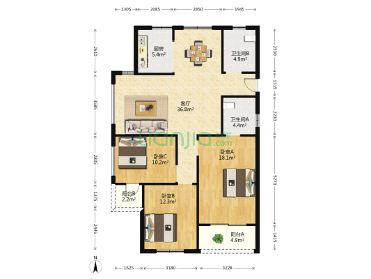 桃源六邨 3室1厅2卫 120平方