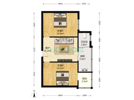梓潼桥西街18号 2室1厅1卫 63平方