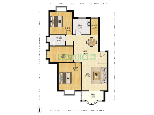 迎春路733号 3室2厅1卫 108平方