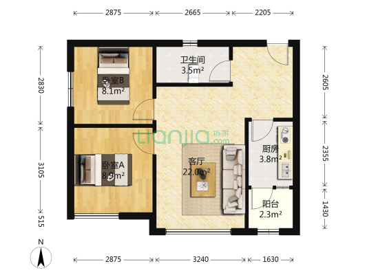公园1号 2室1厅1卫 62平方