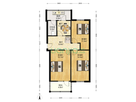 福水井小区 3室2厅1卫 73平方