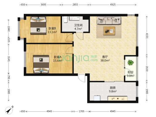 阳光绿景 2室1厅1卫 111平方
