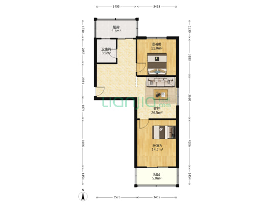 重减小区 2室1厅1卫 74平方