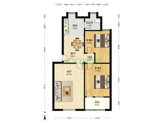 芙蓉区机关宿舍 2室2厅1卫 82平方