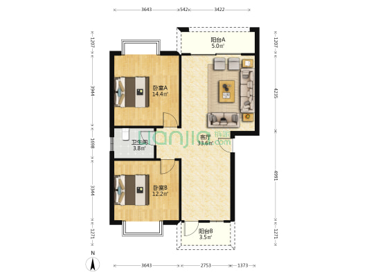 鑫盛花园 2室1厅1卫 84平方