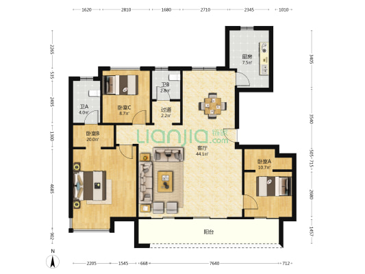 禹洲雍泽府 3室1厅2卫 136平方