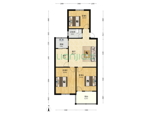 工行家属院(文峰巷) 3室2厅1卫 95平方