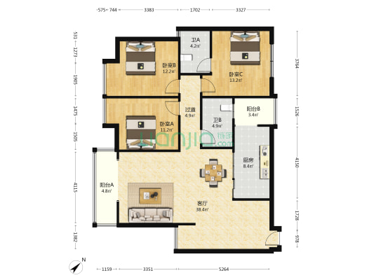 南城格调 3室1厅2卫 112平方