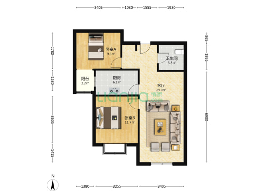 房本满二 毛坯房  人车分流 价格还可谈-户型图