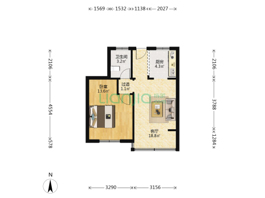 张马路47号 1室1厅1卫 53平方