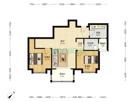 桃园雅居三期 2室1厅1卫 81平方