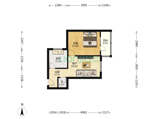 雷坛河贸易市场 1室1厅1卫 45平方