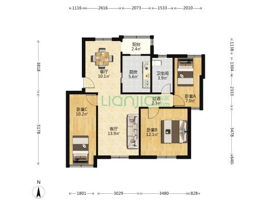 祝家桥村 3室2厅1卫 83平方