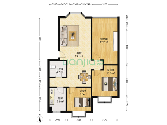 新绿苑 2室1厅1卫 94平方