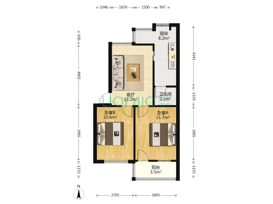 丽中路东巷 2室1厅1卫 60平方