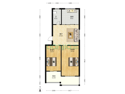 云门山花园 2室1厅1卫 96平方