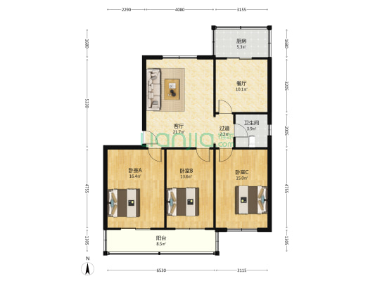 卫生局宿舍 3室2厅1卫 120平方
