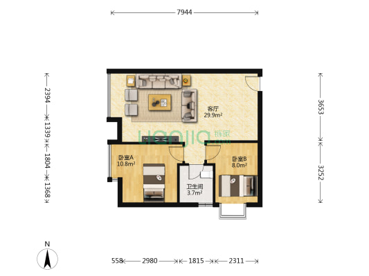 首创爱这城三期 2室1厅1卫 70平方